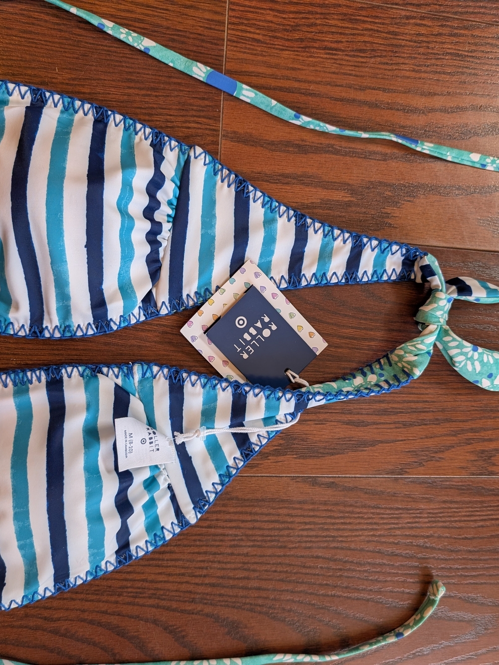 Roller Rabbit Target New Reversible Teal Floral Bikini Top Blue M Summer Beach - Picture 4 of 9